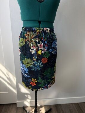 LOFT Navy Floral Drawstring Midi Skirt NWOT